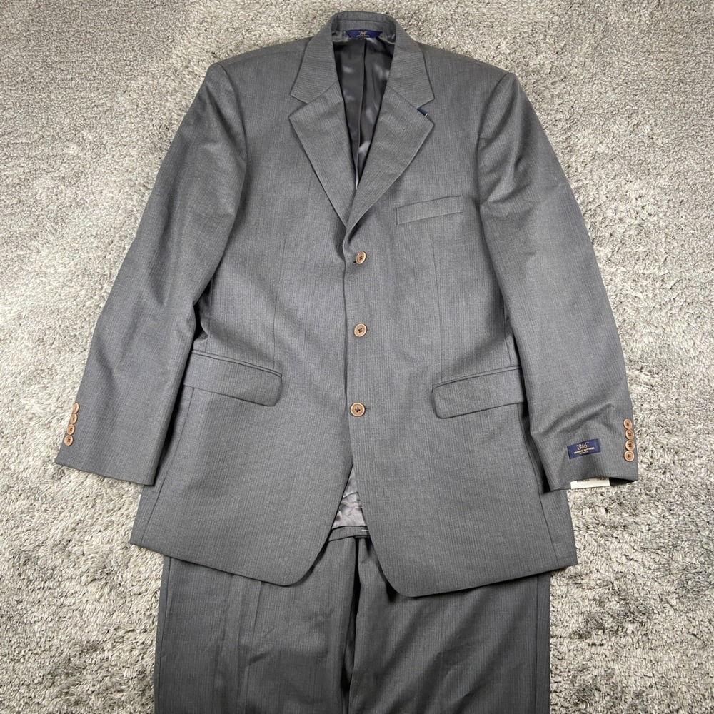 Brooks Brothers 346 Stretch 2 Piece Suit Men 44L Blazer 36x33 Pant Grey Wool